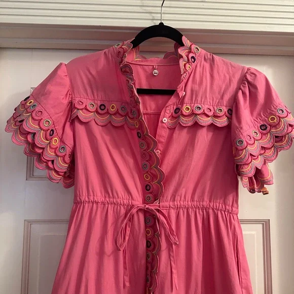 CeliaB Alvis Embroidered Scalloped Midi Dress Fuschia Pink - Tuckernuck - Picture 5 of 5